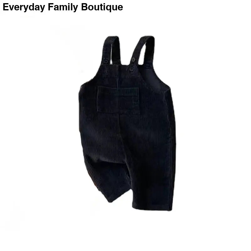 Black overalls with shoulder straps.